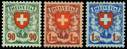 90 C, 1.20 Fr. und 1.50 Fr. Freimarken 1924, gestrichenes Faserpapier ...